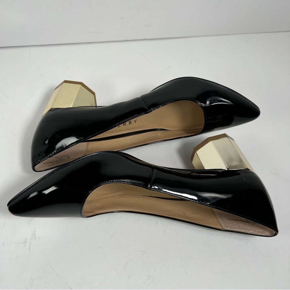KATY PERRY The Lorenna Black Patent Gold Block Heel Pumps Size 6.5 - Picture 6 of 13
